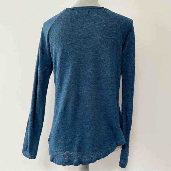 Madewell linen classic long sleeve t shirt top in heathered blue semi sheer - Picture 4 of 8